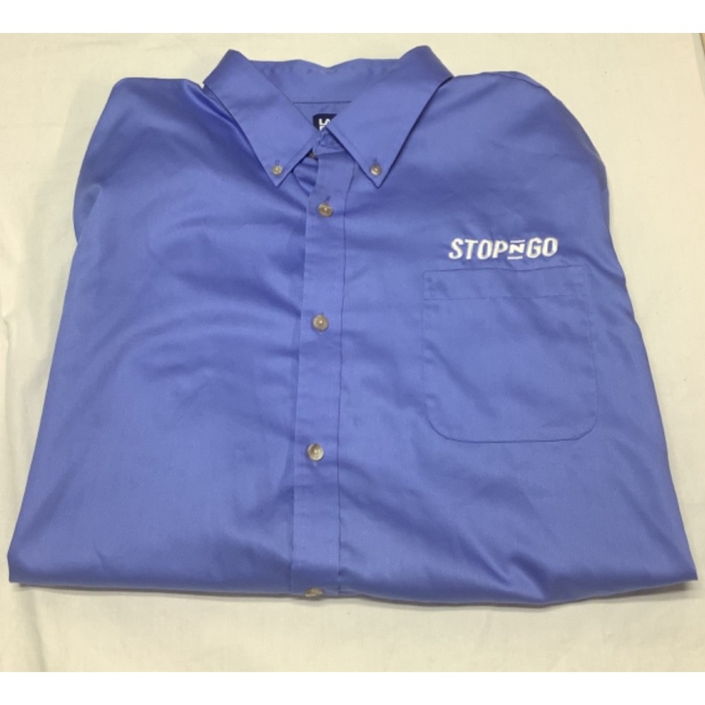 Land's End Stop N Go Uniform Shirt Size XXL Blue Short Sleeve Button Down